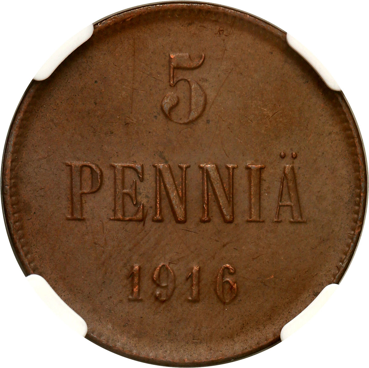 Rosja / Finlandia. Mikołaj II. 5 pennia 1916, Helsinki NGC MS63 BN